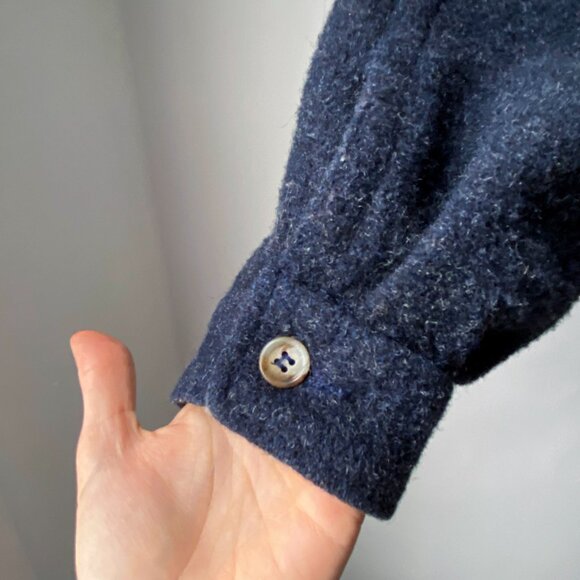 🍂 90s Vintage Dark Blue Wool Zip-Up Bomber Jacket by Woolrich - Picture 4 of 8